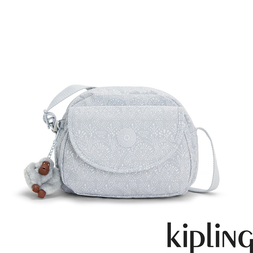 Kipling 冰晶霧灰印花翻蓋側背小包-STELMA