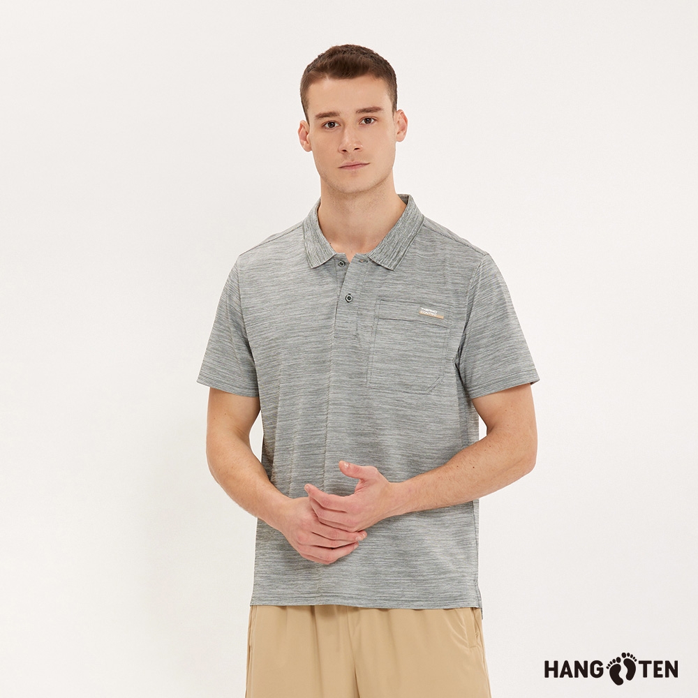 Hang Ten-男裝-恆溫多功能-3M吸濕快乾機能口袋短袖POLO衫-橄欖綠花紗
