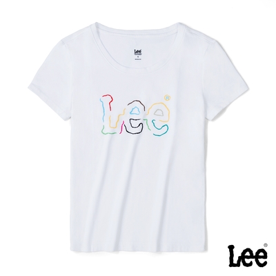 Lee 女款 彩色鏤空Logo短袖圓領T 白色