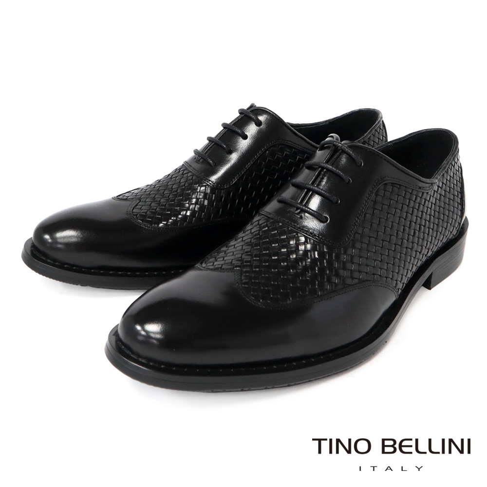 TINO BELLINI 男款 牛皮革編織工藝牛津紳士鞋-黑