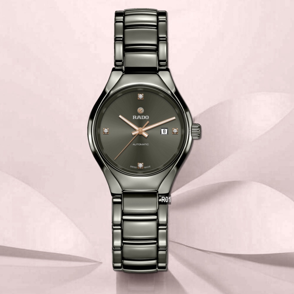 RADO 雷達表 官方授權R01 True真我系列真鑽機械腕錶 電漿陶瓷4鑽女款30㎜ (R27243712)