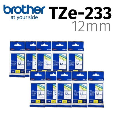 【10入組】brother 原廠護貝標籤帶 TZe-233 (白底藍字 12mm)