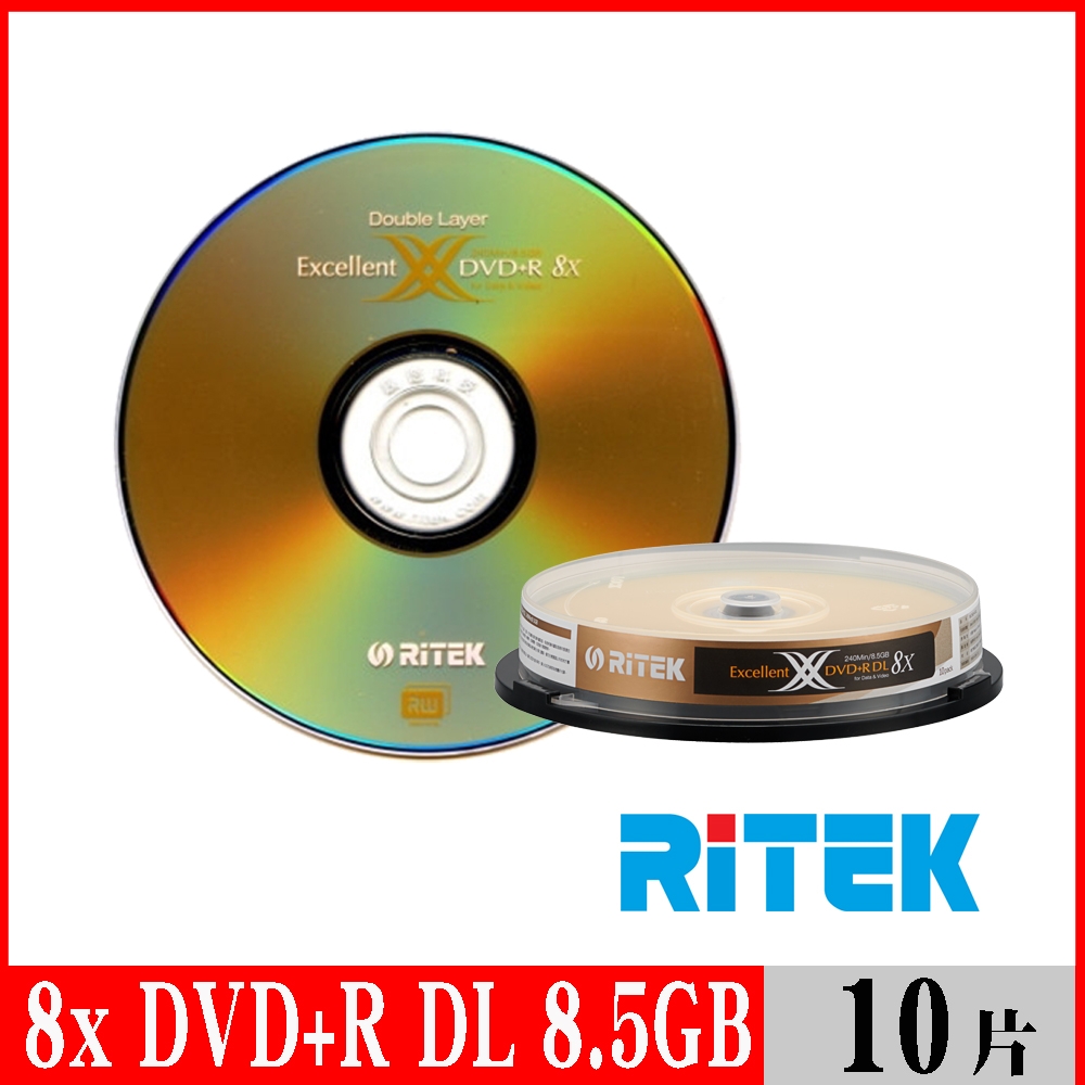 RITEK錸德 8x DVD+R DL 8.5GB X版/10片布丁桶裝