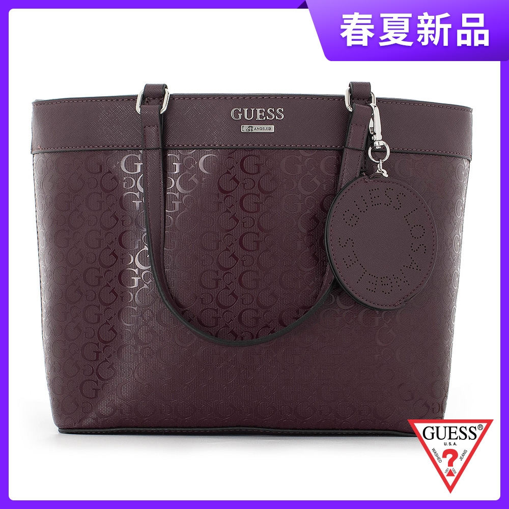 GUESS-女包-滿版字母印花大容量托特包-酒紅 原價3290