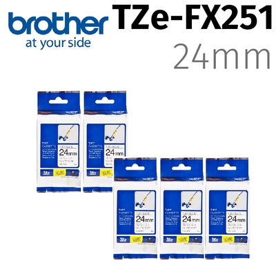 【5入組】brother TZe-FX251(可彎曲)纜線標籤帶 ( 24mm白底黑字 )