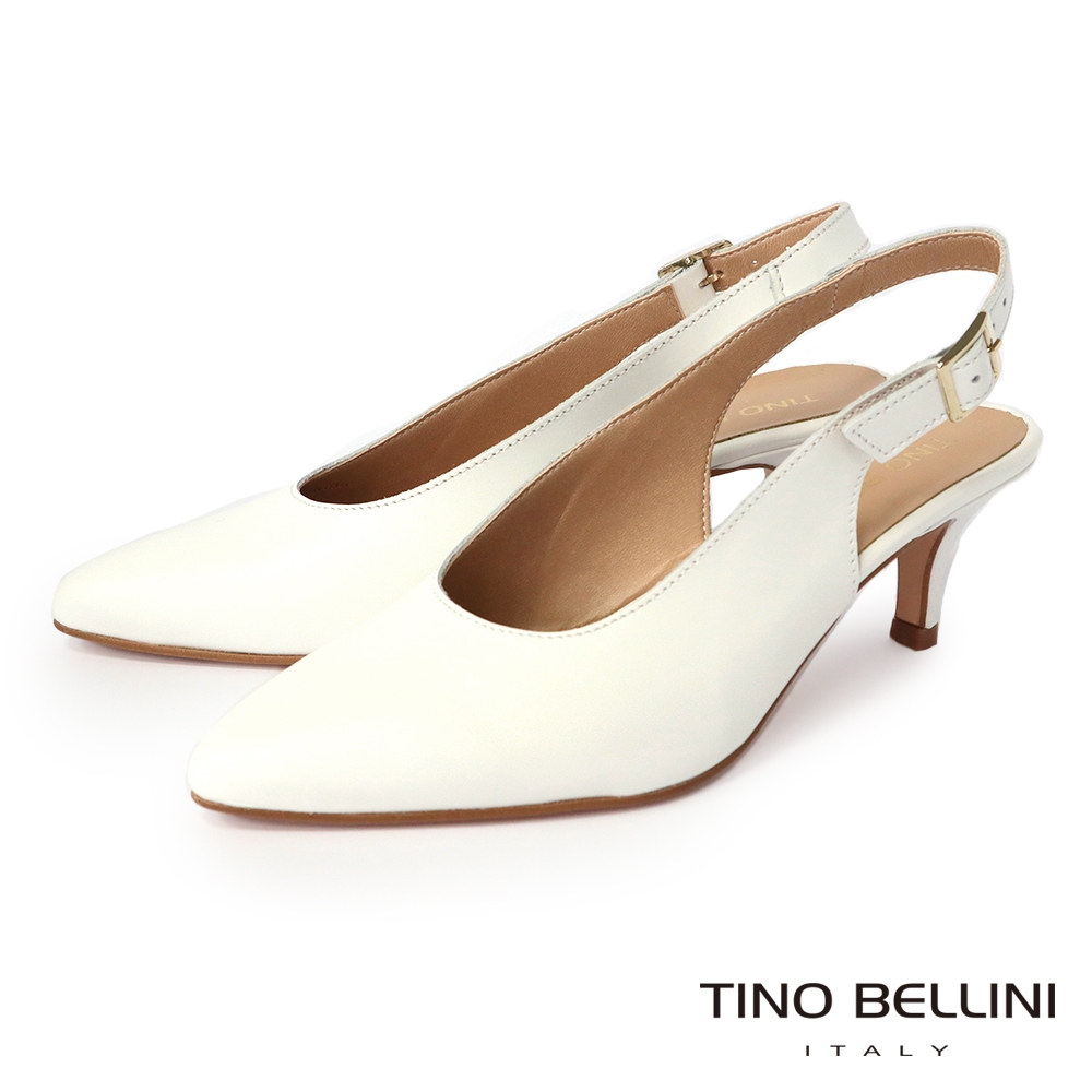 Tino Bellini 義大利進口牛皮尖頭後釦帶6.5CM跟鞋_白
