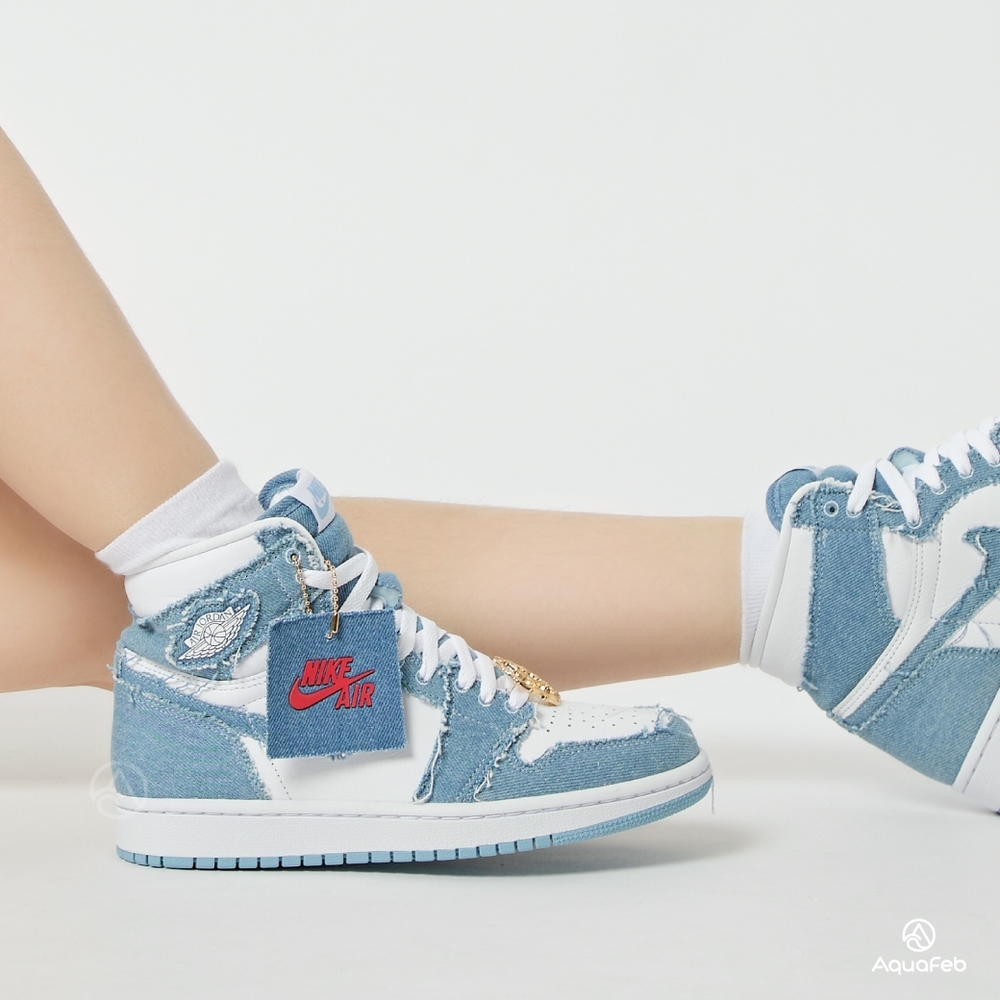 Nike Jordan 1 High OG Denim 女鞋藍白色水洗丹寧運動休閒鞋DM9036-104