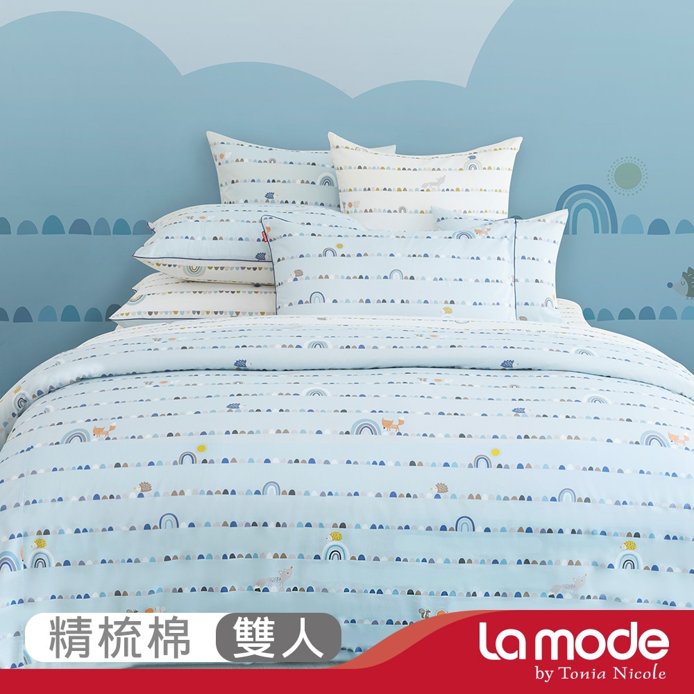La Mode寢飾 動物奇遇記環保印染100%精梳棉兩用被床包組(雙人) -活動品
