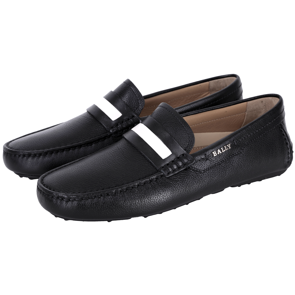 BALLY DRACON 黑白條紋飾牛皮樂福鞋(黑色)