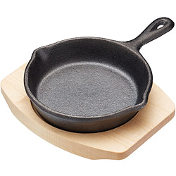《Master》木盤+迷你單柄鑄鐵煎烤盤(圓11.5cm) | 平底鑄鐵烤盤煎盤