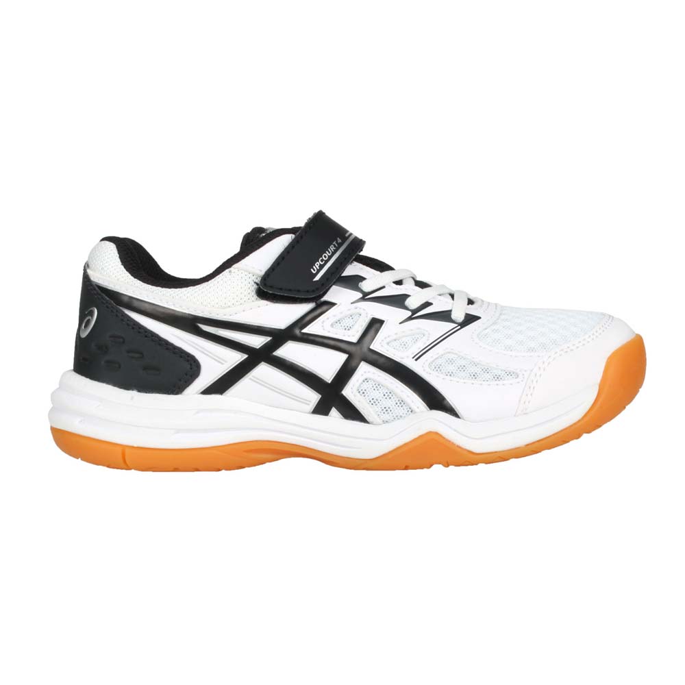 ASICS UPCOURT 4 PS 男兒童排羽球鞋-魔鬼氈亞瑟士1074A029-100 白黑銀 