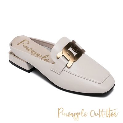 Pineapple Outfitter-REVA 金屬飾釦方頭低跟穆勒拖鞋-白色