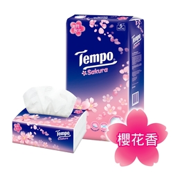 Tempo 4層加厚輕巧包面紙-櫻花 90抽x5包/串