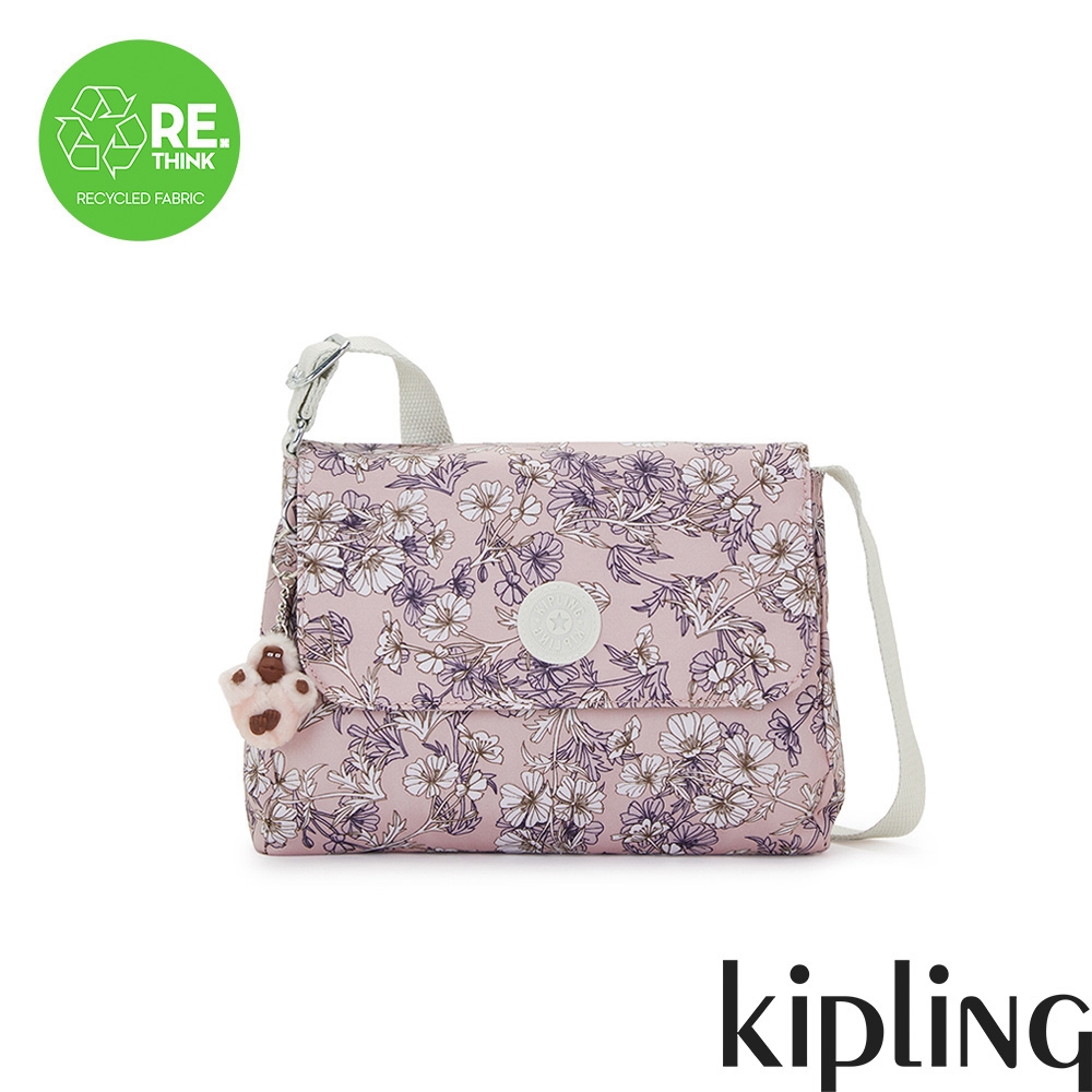 Kipling 罌粟印花淡粉翻蓋側背包-MELILLO