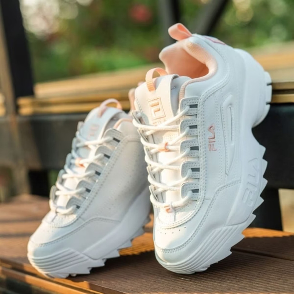 FILA DISRUPTOR 2 1998 中性經典款老爹鞋-白/粉 4-C108Y-661