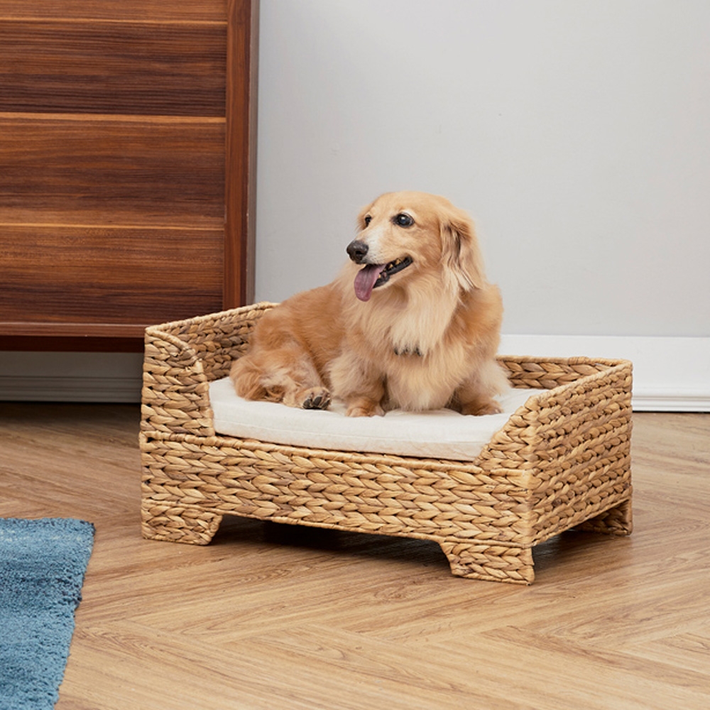 【Teamson pets】天然編織方形寵物床 可拆換洗床墊/寵物貴妃椅/寵物窩/貓窩/狗窩/睡窩
