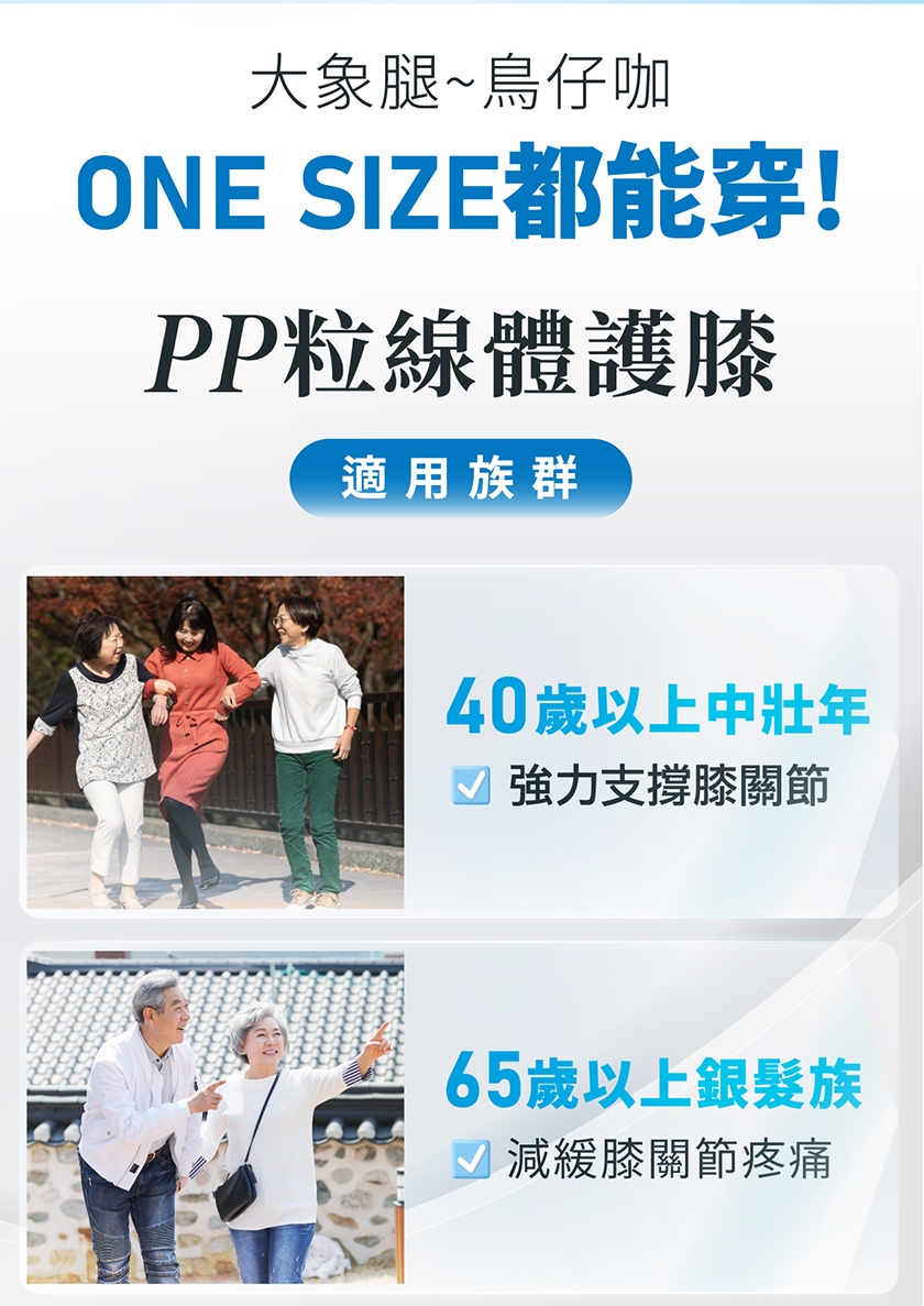 大象腿~鳥仔咖ONE SIZE都能穿!PP粒線體護膝適用族群40歲以上中壯年 強力支撐膝關節65歲以上銀髮族減緩膝關節疼痛