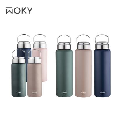 【WOKY 沃廚】 (買1送1) 提手輕芯鈦瓷易潔層保溫瓶500ml+800ml