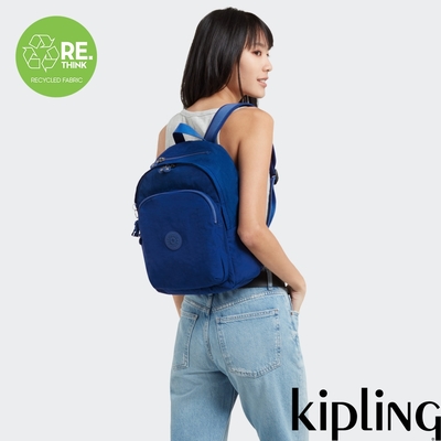 Kipling 夏日靛青藍上方拉鍊後背包-DELIA