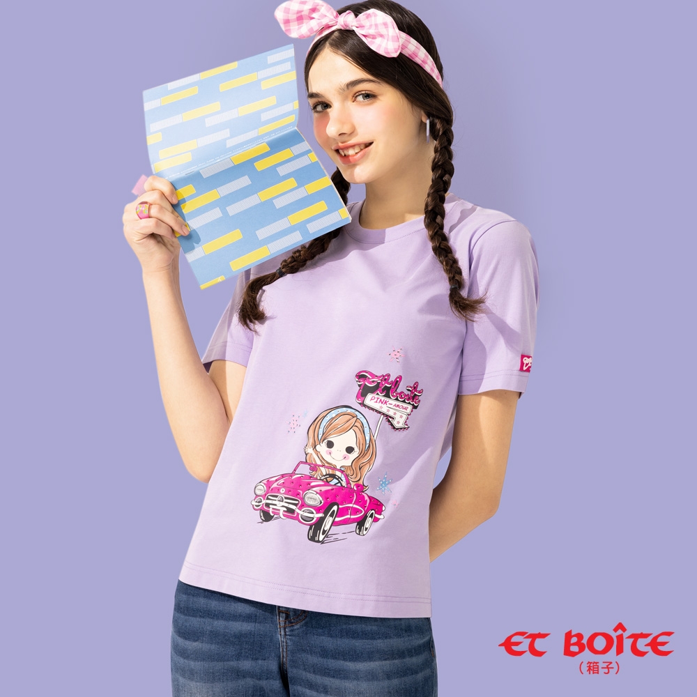 ET BOîTE 箱子 BLUE WAY – PINK AMOUR燙貼短TEE(淺紫)