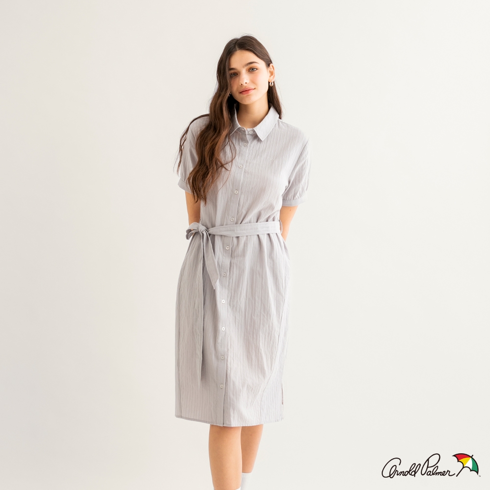 Arnold Palmer -女裝-簡約氣質綁帶襯衫連身裙-淺灰色