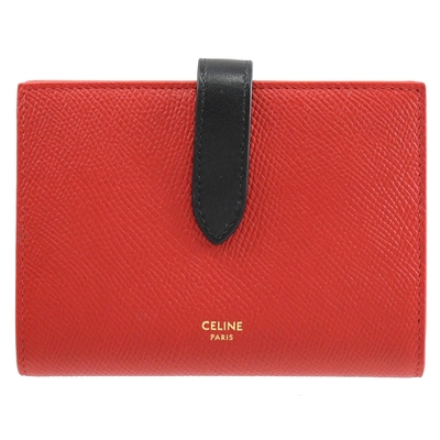 CELINE 燙印LOGO防刮牛皮對開扣式中夾(紅/黑)