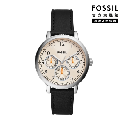 FOSSIL Airlift 三眼計時簡約手錶 黑色真皮錶帶 42MM BQ2633