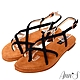 Ann’S水洗牛皮-美式女孩夾腳寬版平底涼鞋-黑 product thumbnail 1
