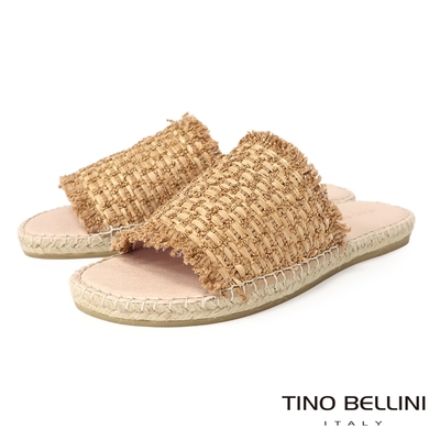 Tino Bellini 西班牙進口拉菲草編織寬帶麻底涼拖鞋-棕