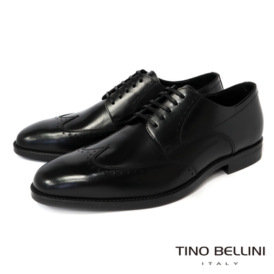TINO BELLINI 男款 極簡翼紋雕花德比紳士鞋-黑