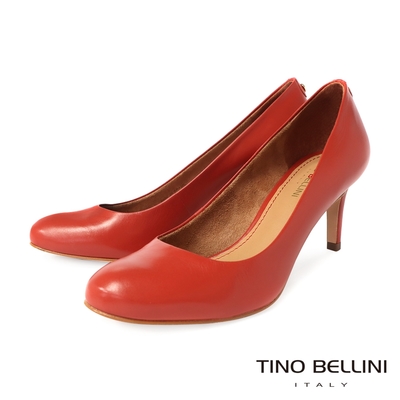 Tino Bellini 巴西進口經典素面圓頭牛皮7CM跟鞋-橘