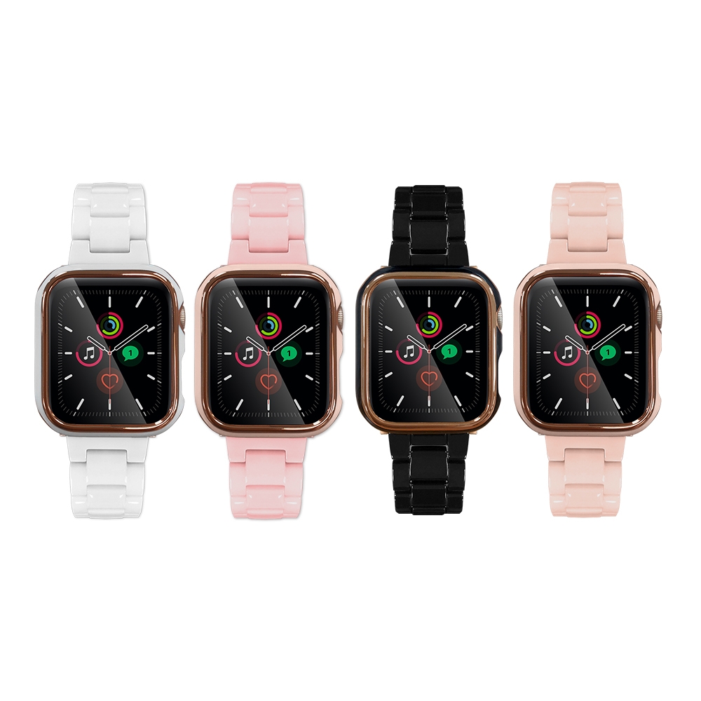 Timo】Apple Watch專用44mm 都會時尚美型鋼琴烤漆全包式錶殼+鍊帶組(贈