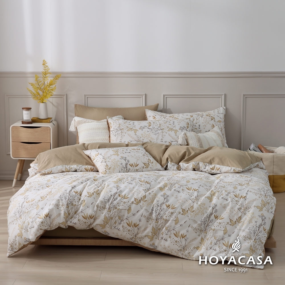 HOYACASA 100%精梳棉兩用被四件式床包組-多款尺寸任選 (快速出貨) (秋楓序曲)