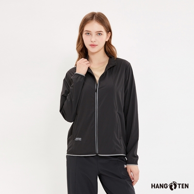 Hang Ten-女裝-恆溫多功能-立領涼感防曬輕量彈性尼龍外套-黑