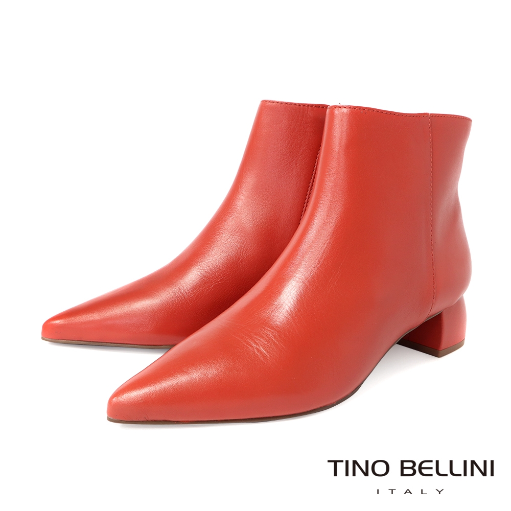 Tino Bellini 巴西進口俐落修飾尖頭拉鍊低跟短靴-橘