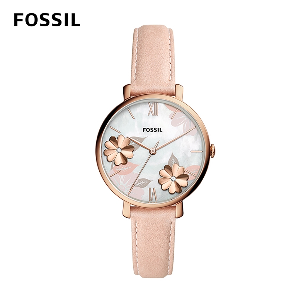 FOSSIL Jacqueline 花漾粉色皮革女錶 36mm ES4671