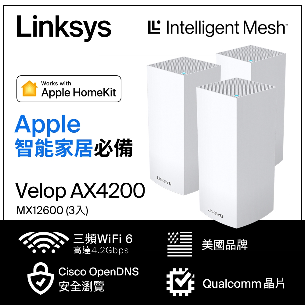 Linksys Velop 三頻 MX4200 Mesh WiFi6網狀路由器(三入) (AX4200)