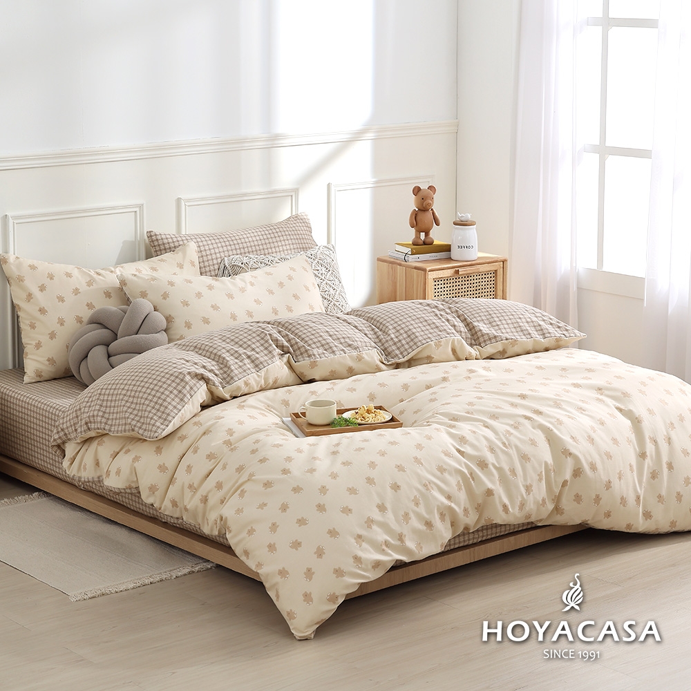 HOYACASA 100%精梳純棉兩用被床包組-多款任選(單人/雙人/加大均一價) (奶熊拿鐵)