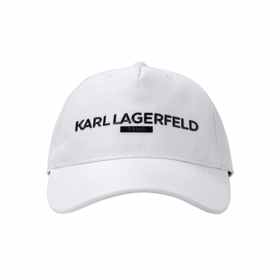 KARL LAGERFELD 老佛爺 經典膠印文字鴨舌帽-白色