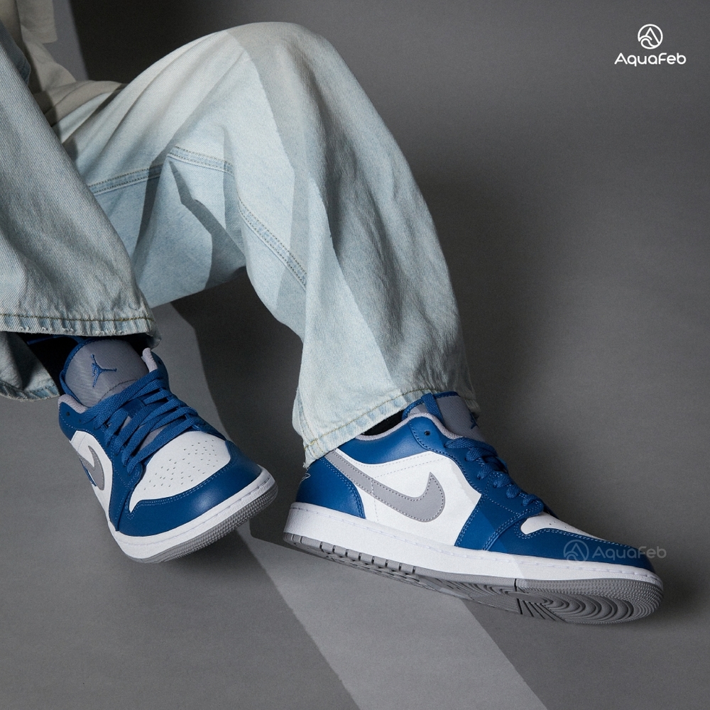 Nike Jordan 1 Low True Blue 男鞋藍白灰色喬丹運動經典休閒鞋553558