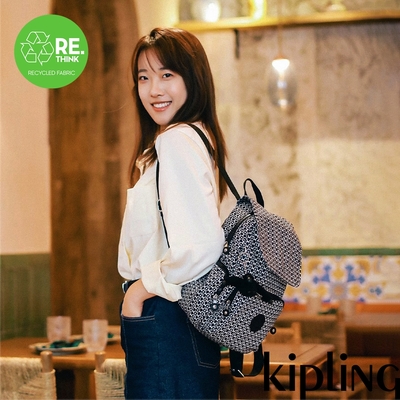 Kipling 經典老花掀蓋拉鍊後背包-CITY ZIP S