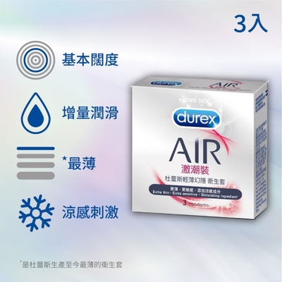 【Durex杜蕾斯】 AIR輕薄幻隱激潮裝保險套3入