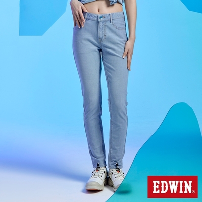 EDWIN JERSEYS 迦績 冰河玉永久涼感窄管直筒牛仔褲-女-漂淺藍