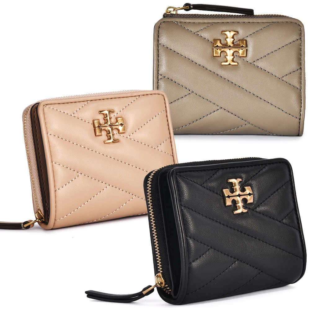 TORY BURCH KIRA  V字壓紋小羊皮拉鍊零錢短夾-多色任選 product image 1