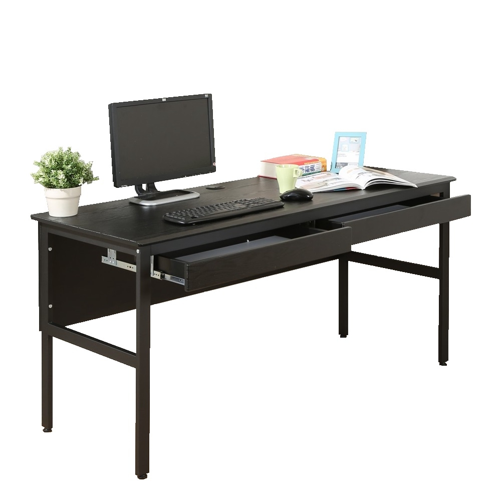 《DFhouse》頂楓150公分電腦辦公桌+2抽屜-黑橡色150*60*76