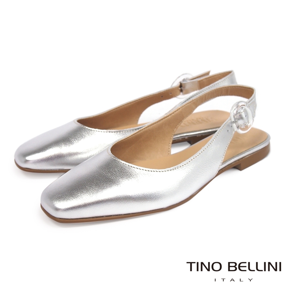 Tino Bellini 義大利進口簡潔高雅後釦帶平底鞋-銀
