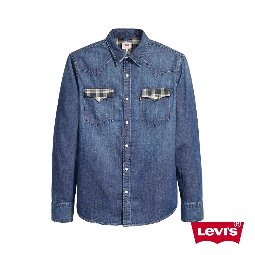 Levis 男款 牛仔襯衫 Oversize寬鬆版型 格紋拼接口袋