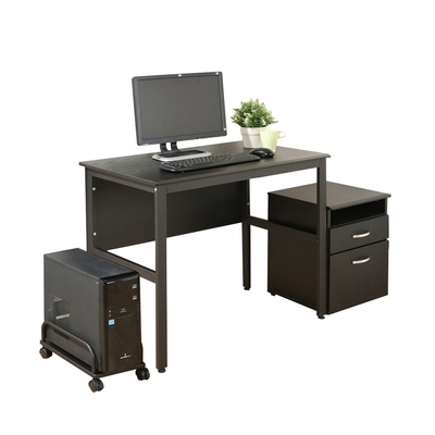 《DFhouse》頂楓90公分電腦辦公桌+主機架+活動櫃-黑橡色 90*60*76