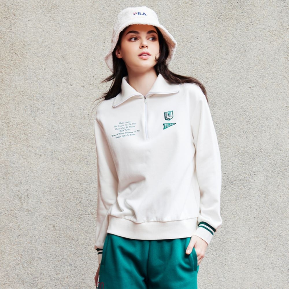 FILA 女長袖翻領T恤-米色 5TEX-5729-IV