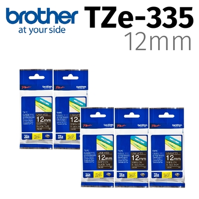 【5入組】brother TZe-335 特殊規格標籤帶 ( 12mm 黑底白字 )